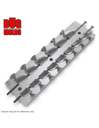 Aluminum CNC Mold Eccentric Joint Sinker Fish Head 14-40g 14-cav: 14-14-16-16-18-18-20-20-22-22-25-25-30-30g ID L122