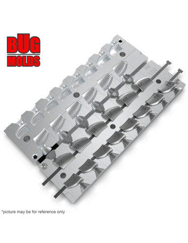 Aluminum CNC Mold Eccentric Joint Sinker Fish Head 14-40g 14-cav: 14-14-16-16-18-18-20-20-22-22-25-25-30-30g ID L122