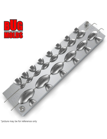 Aluminum CNC Mold InLine Sinker Olive Lead 1-20g 13-cav: 1-2-3-4-5-6-8-10-12-14-16-18-20g ID L139