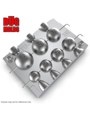 Aluminum CNC Mold InLine Sinker Ball Lead 10-50g 7-cav: 10-15-20-25-30-40-50g ID L164