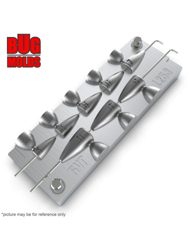 Aluminum CNC Mold Carolina Bullet Texas Carolina Bullet Long Shape 3-10g 8-cav: 3-4-5-6-7-8-9-10g ID L253