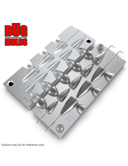 Aluminum CNC Mold Carolina Bullet Texas Carolina Bullet Long Shape 3-10g 8-cav: 3-4-5-6-7-8-9-10g ID L253