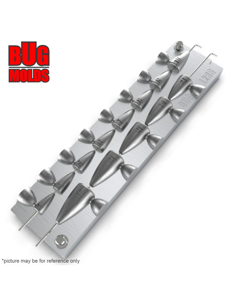 Aluminum CNC Mold Carolina Bullet Texas Carolina Bullet Long Shape 3-20g 13-cav: 3-4-5-6-7-8-9-10-12-14-16-18-20g ID L286