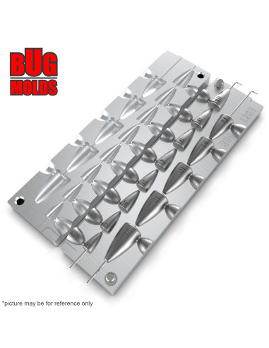 Aluminum CNC Mold Carolina Bullet Texas Carolina Bullet Long Shape 3-20g 13-cav: 3-4-5-6-7-8-9-10-12-14-16-18-20g ID L286