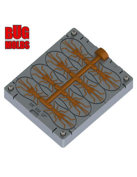 Fishing Soft Bait Multi-cavity Aluminum mold  GrassHopper 1,4 inch 8-cav vol. 0,29 fl oz (8,68 cm^3)  ID B04_8a1 from Bugmolds