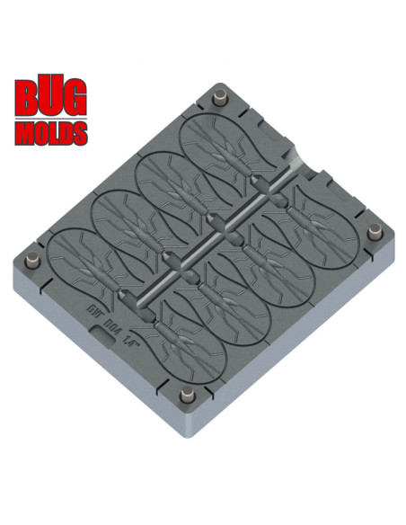 Fishing Soft Bait Multi-cavity Aluminum mold  GrassHopper 1,4 inch 8-cav vol. 0,29 fl oz (8,68 cm^3)  ID B04_8a1 from Bugmolds