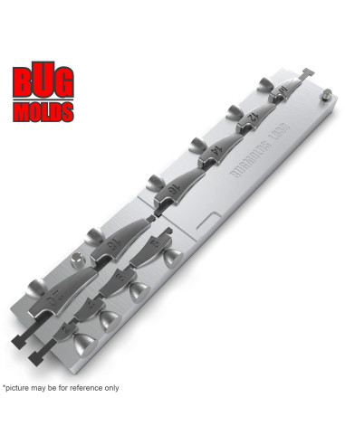 Aluminum CNC Mold Eccentric Joint Sinker Explorer Long Shape 2-20g 10-cav: 2-4-6-8-10-12-14-16-18-20g ID L830