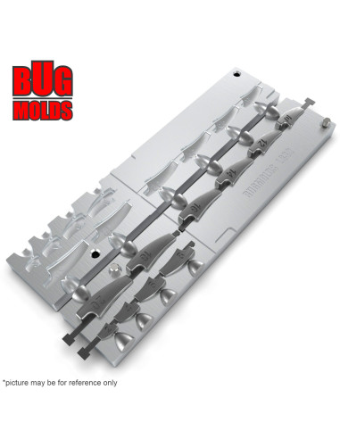 Aluminum CNC Mold Eccentric Joint Sinker Explorer Long Shape 2-20g 10-cav: 2-4-6-8-10-12-14-16-18-20g ID L830