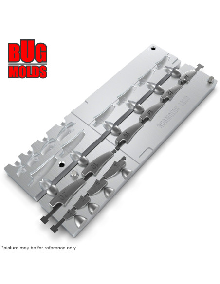 Aluminum CNC Mold Eccentric Joint Sinker Explorer Long Shape 2-20g 10-cav: 2-4-6-8-10-12-14-16-18-20g ID L830