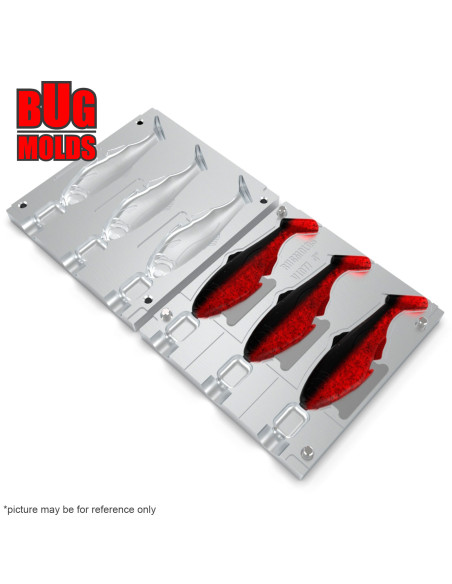 DIY Fishing soft bait Aluminum offset hook Swimbait 3-cav mold BattleShad 4inch model ID SV1077_3ai_o