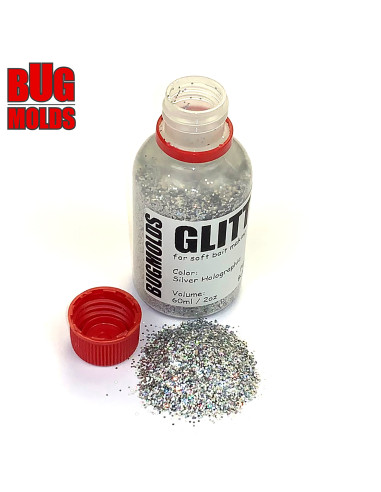 Holographic glitter powder for DIY bait making Silver color 0,5mm 60ml / 2oz ID G002