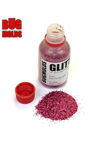 Holographic glitter powder for DIY bait making Pink color 0,5mm 60ml / 2oz ID G004