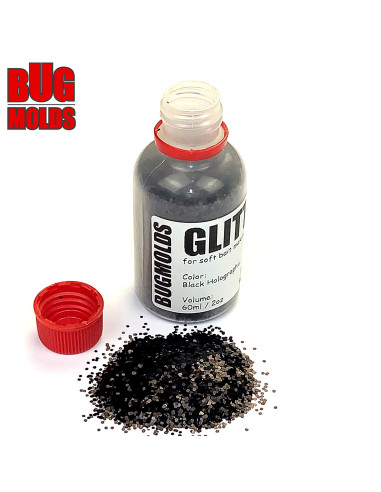Holographic glitter powder for DIY bait making Black color 1mm 60ml / 2oz ID G009