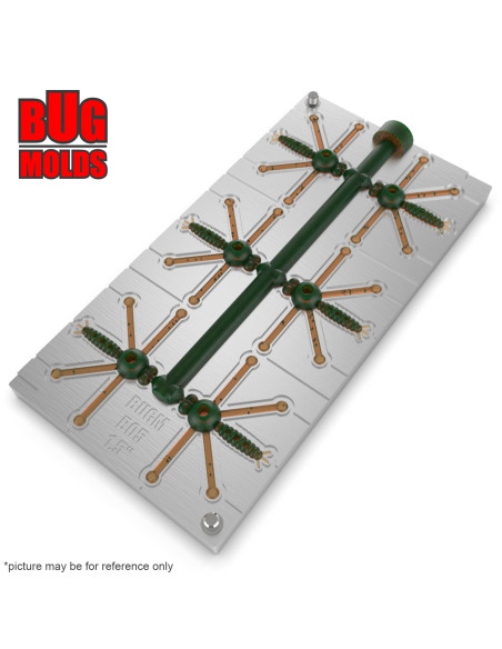 Fishing Soft Bait Multi-cavity Aluminum mold  DraFla 1,5 inch 6-cav vol. 0,64 fl oz (18,83 cm^3)  ID B05_6a1 from Bugmolds