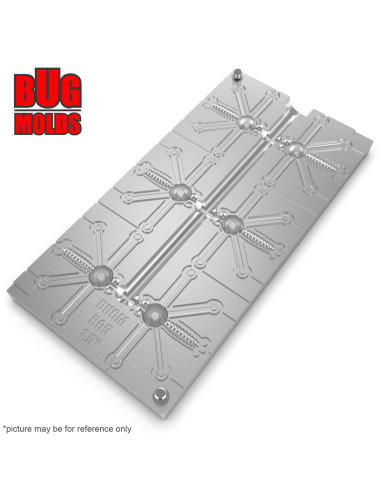 Fishing Soft Bait Multi-cavity Aluminum mold  DraFla 1,5 inch 6-cav vol. 0,64 fl oz (18,83 cm^3)  ID B05_6a1 from Bugmolds