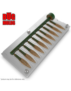Fishing Soft Bait Multi-cavity Aluminum mold  CutrBug 1,5 inch 10-cav vol. 0,27 fl oz (8,02 cm^3)  ID C504_10a1 from Bugmolds