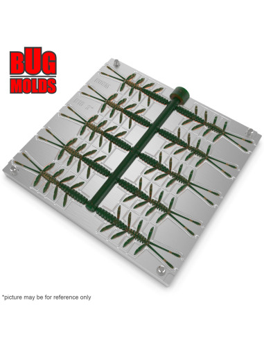 Fishing Soft Bait Multi-cavity Aluminum mold  ScissorComb 3 inch 10-cav vol. 1,02 fl oz (30,19 cm^3)  ID B10_10a1 from Bugmolds