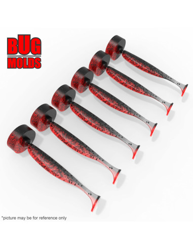 Fishing Soft Bait Multi-cavity Aluminum mold  EasyShiner 2 inch 6-cav vol. 0,44 fl oz (13,12 cm^3)  ID V20_6ai from Bugmolds