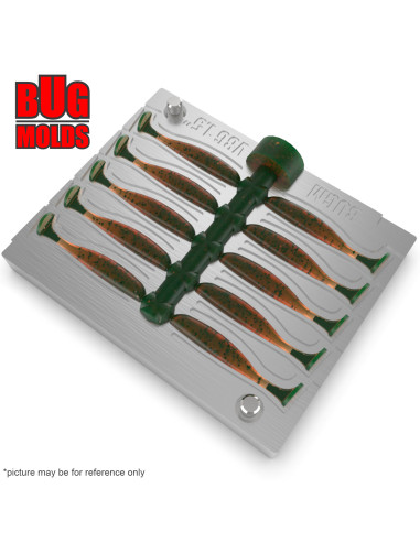 Fishing Soft Bait Multi-cavity Aluminum mold  EasyShiner 1,5 inch 10-cav vol. 0,31 fl oz (9,2 cm^3)  ID V86_10a1 from Bugmolds