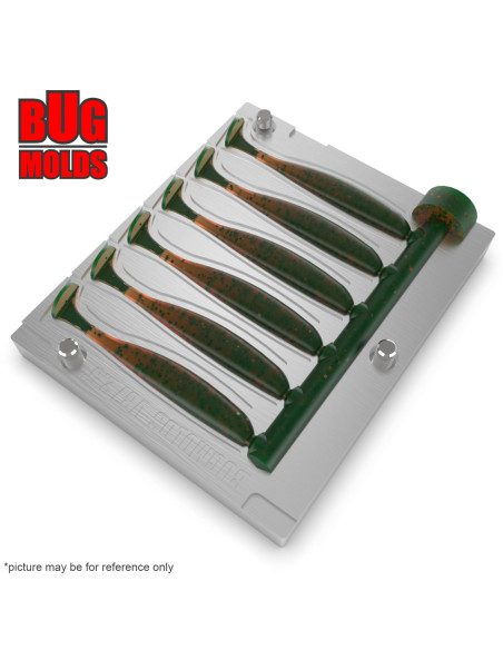 Fishing Soft Bait Multi-cavity Aluminum mold  EasyShiner 2,5 inch 6-cav vol. 0,51 fl oz (14,96 cm^3)  ID V87_6a1 from Bugmolds