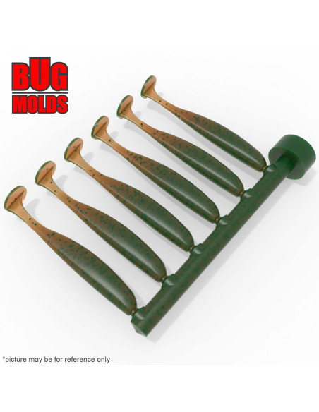 Fishing Soft Bait Multi-cavity Aluminum mold  EasyShiner 2,5 inch 6-cav vol. 0,51 fl oz (14,96 cm^3)  ID V87_6a1 from Bugmolds