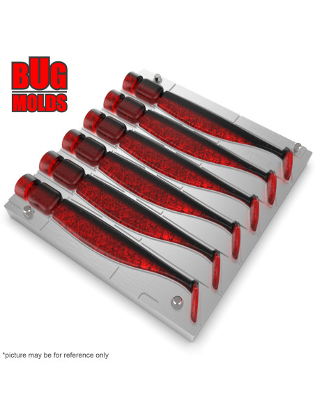 Fishing Soft Bait Multi-cavity Aluminum mold  Shaker 4 inch 6-cav vol. 3,06 fl oz (90,58 cm^3)  ID V122_6ai from Bugmolds