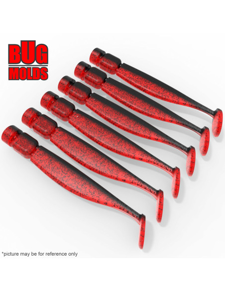 Fishing Soft Bait Multi-cavity Aluminum mold  Shaker 4 inch 6-cav vol. 3,06 fl oz (90,58 cm^3)  ID V122_6ai from Bugmolds