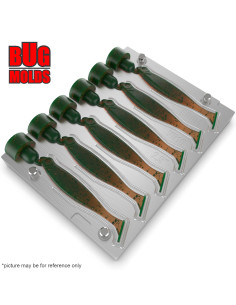 Fishing Soft Bait Multi-cavity Aluminum mold  HazedongShad 2,5 inch 6-cav vol. 0,89 fl oz (26,32 cm^3)  ID V510_6ai from Bugmold