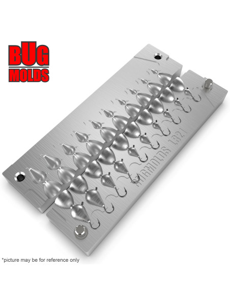 Aluminum CNC Mold Ice Jig Pelkie Ice Jig 0,35-3,55g 10-cav: 0,35-0,35-0,44-0,44-0,88-0,88-1,77-1,77-3,55-3,55g ID IJ821_10ai