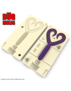 Fishing soft bait mold DoubleTailGrubs 2,5 inch model ID T242 from Bugmolds 2