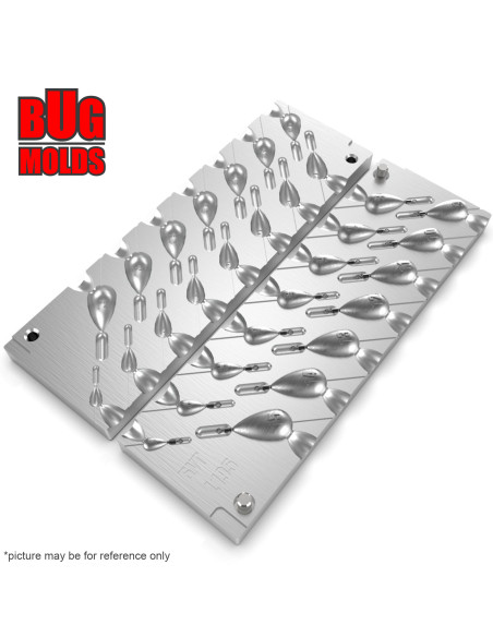 Aluminum CNC Mold Jig Rig Pear Punchball Shape 1-15g 15-cav: 1-2-3-4-5-6-7-8-9-10-11-12-13-14-15g ID L195