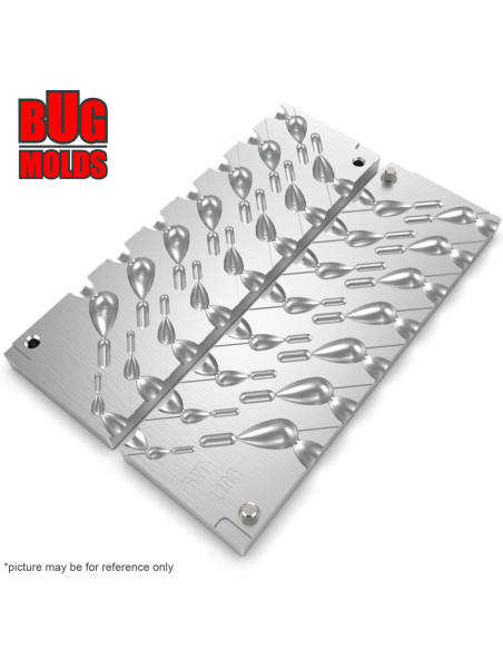 Aluminum CNC Mold Jig Rig Pear Punchball Shape 1-15g 15-cav: 1-2-3-4-5-6-7-8-9-10-11-12-13-14-15g ID L195