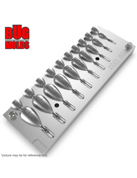 Aluminum CNC Mold Jig Rig Pear Punchball Shape 2-20g 10-cav: 2-4-6-8-10-12-14-16-18-20g ID L333