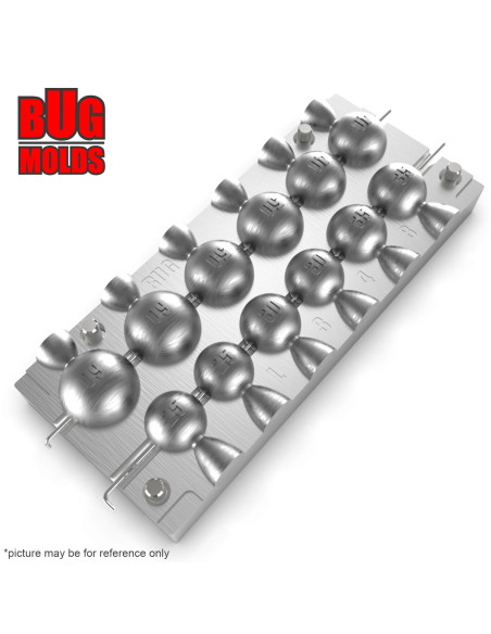 Aluminum CNC Mold InLine Sinker Ball Lead 25-60g 12-cav: 25-25-30-30-35-35-40-40-50-50-60-60g ID L348