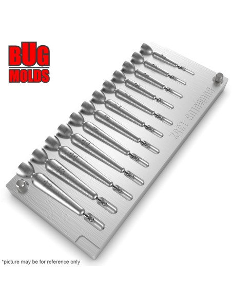 Aluminum CNC Mold Drop Shot Special Shape 3-13g 12-cav: 3-3-5-5-7-7-9-9-11-11-13-13g ID L352