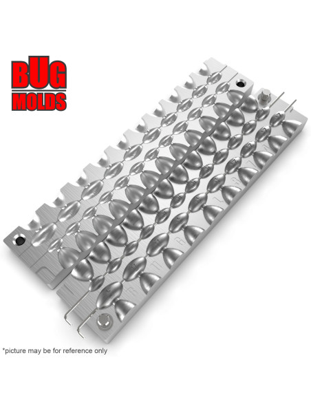 Aluminum CNC Mold InLine Sinker Olive Lead 1-5g 22-cav: 1-1-1-1-1,5-1,5-1,5-1,5-2-2-2-2-2,5-2,5-2,5-2,5-3-3-3-4-4-5g ID L374