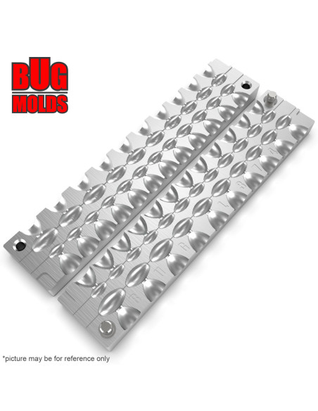 Aluminum CNC Mold InLine Sinker Olive Lead 1-5g 22-cav: 1-1-1-1-1,5-1,5-1,5-1,5-2-2-2-2-2,5-2,5-2,5-2,5-3-3-3-4-4-5g ID L374