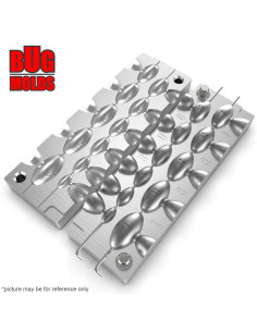 Aluminum CNC Mold InLine Sinker Olive Lead 1-12g 11-cav: 1-2-3-4-5-6-7-8-9-10-12g ID L387 2