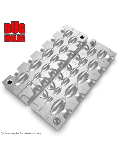 Aluminum CNC Mold InLine Sinker Olive Lead 1-12g 11-cav: 1-2-3-4-5-6-7-8-9-10-12g ID L387