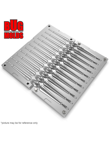 Aluminum CNC Mold Drop Shot Special Shape 25-35g 11-cav: 25-26-27-28-29-30-31-32-33-34-35g ID L407