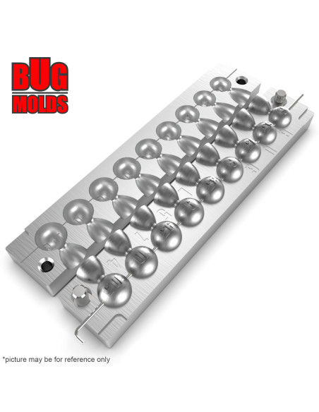 Aluminum CNC Mold InLine Sinker Ball Lead 6-10,5g 9-cav: 6-6,5-7,5-8-8,5-9-9,5-10-10,5g ID L574