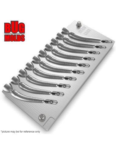 Aluminum CNC Mold Drop Shot Banana Shape 10-16g 10-cav: 10-10-10-10-12-12-12-12-14-16g ID L593