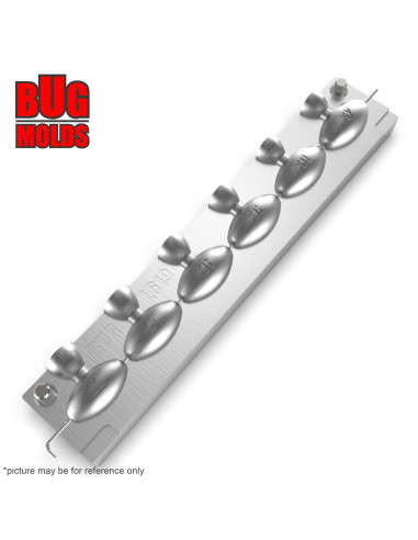 Aluminum CNC Mold InLine Sinker Olive Lead 22-32g 6-cav: 22-24-26-28-30-32g ID L619