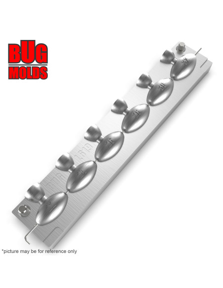 Aluminum CNC Mold InLine Sinker Olive Lead 22-32g 6-cav: 22-24-26-28-30-32g ID L619