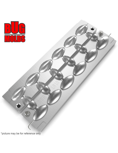 Aluminum CNC Mold InLine Sinker Olive Lead 22-32g 6-cav: 22-24-26-28-30-32g ID L619