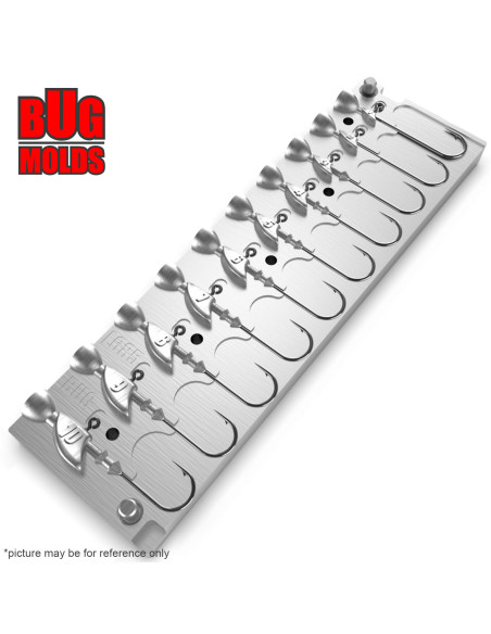 Aluminum CNC Mold Jig Head Boot Shape 1-10g 10-cav: 1-2-3-4-5-6-7-8-9-10g ID L685