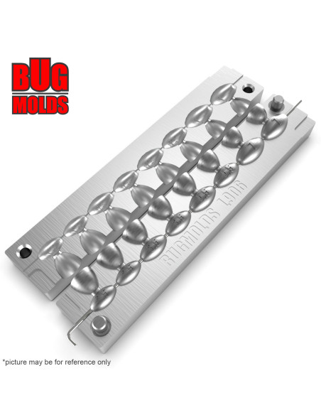 Aluminum CNC Mold InLine Sinker Olive Lead 2,5-7g 8-cav: 2,5-2,5-3,5-3,5-4,5-4,5-7-7g ID L906