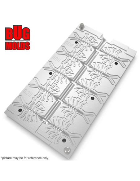 Fishing Soft Bait Multi-cavity Aluminum mold  CustomMayFly 0,75 inch 10-cav vol. 0,35 fl oz (10,32 cm^3)  ID B06_10a1 from Bugmo