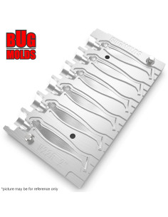 Fishing Soft Bait Multi-cavity Aluminum mold  HazedongShad 2 inch 6-cav vol. 0,62 fl oz (18,3 cm^3)  ID V228_6ai from Bugmolds 2