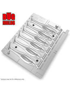 Fishing Soft Bait Multi-cavity Aluminum mold  GrubbyShad 2,4 inch 6-cav vol. 0,74 fl oz (21,87 cm^3)  ID V329_6a1 from Bugmolds 2